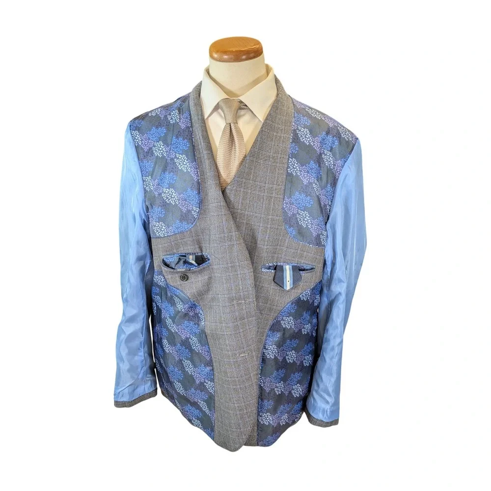 TailorByrd Collection Mens 46R Gray Blue Glen Plaid Sport Coat Blazer 2 Button‎